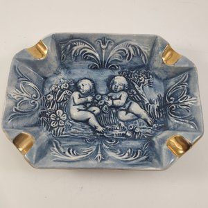 Vintage Capodimonte Blue and White Ashtray Italy
